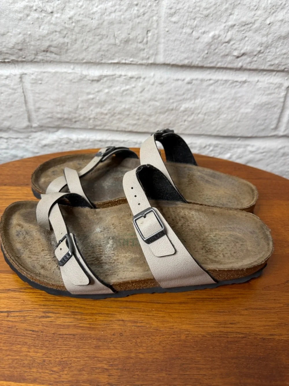 Birkenstock Mayari Neutral Beige wear on Footbed